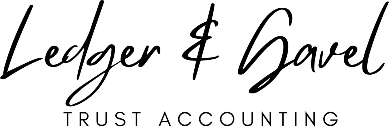 Ledger & Gavel Trust Accounting logo in black cursive and capital letters on a white background.